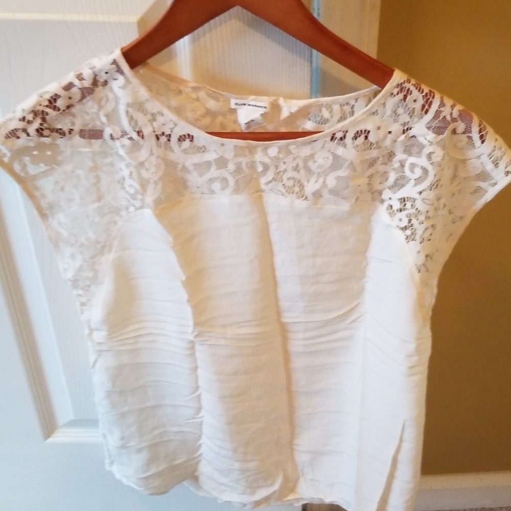 Club Monaco Silk Lace Light Cream Blouse